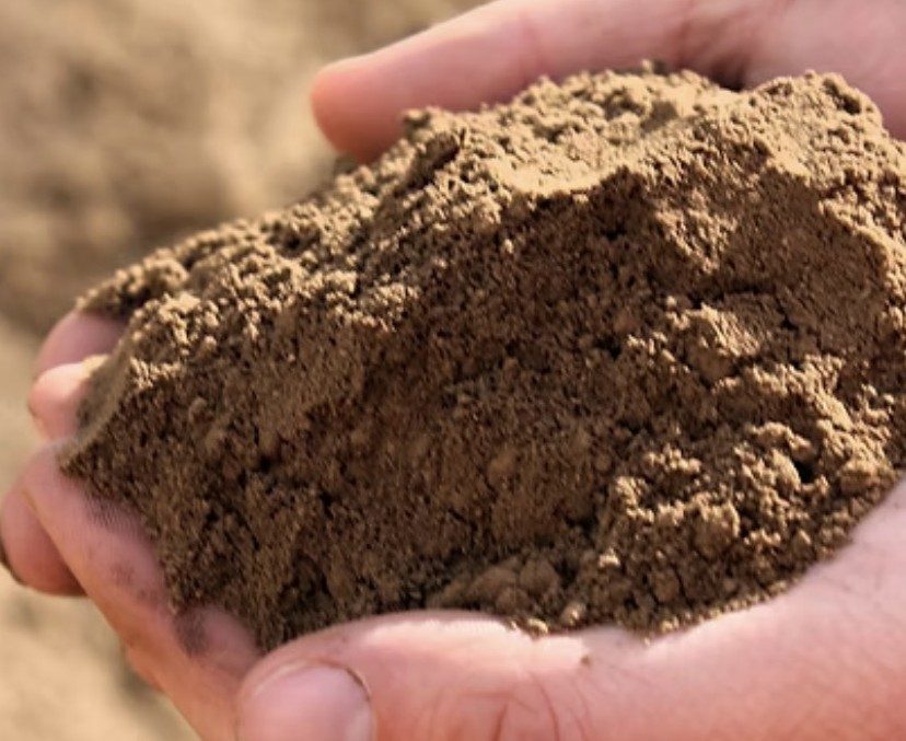 Screened topsoil held in a hand, ready for garden beds and lawns